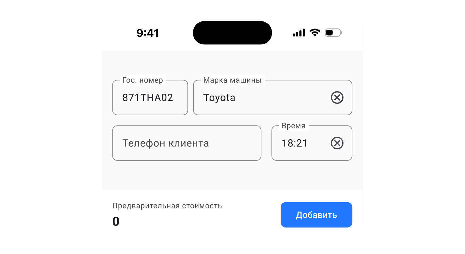 Скриншот: ввод записей клиентов и услуг в AQUA CRM